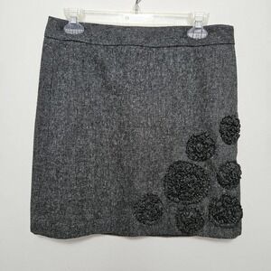 Ann Taylor LOFT Pencil Skirt Womens 4 Black White Tweed Career Business Rosettes